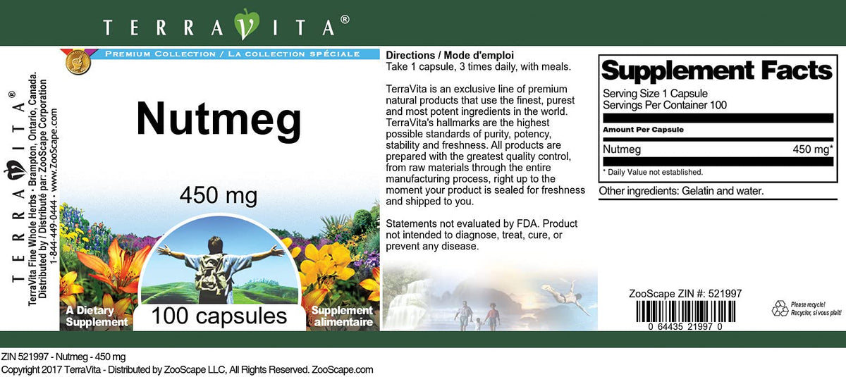 Nutmeg - 450 mg (100 Capsules, ZIN: 521997) - 3 Pack