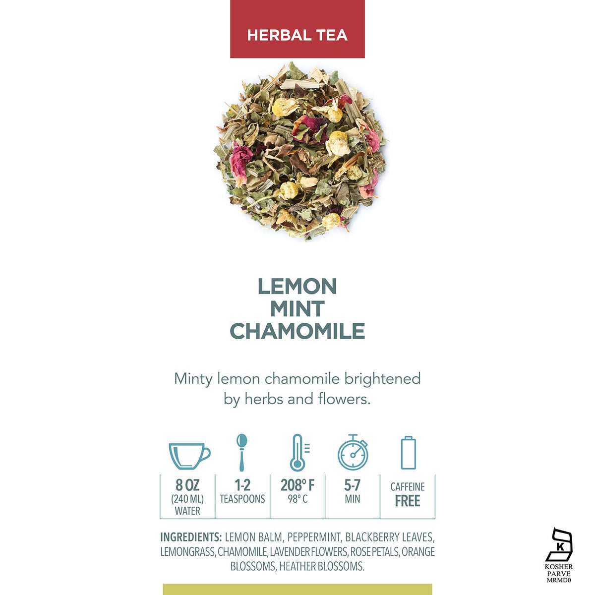 Teabloom Lemon Mint Chamomile Pyramid Tea Presentation Box, 12 Herbal Tea Blends, Whole-Leaf Pyramid Tea Sachets