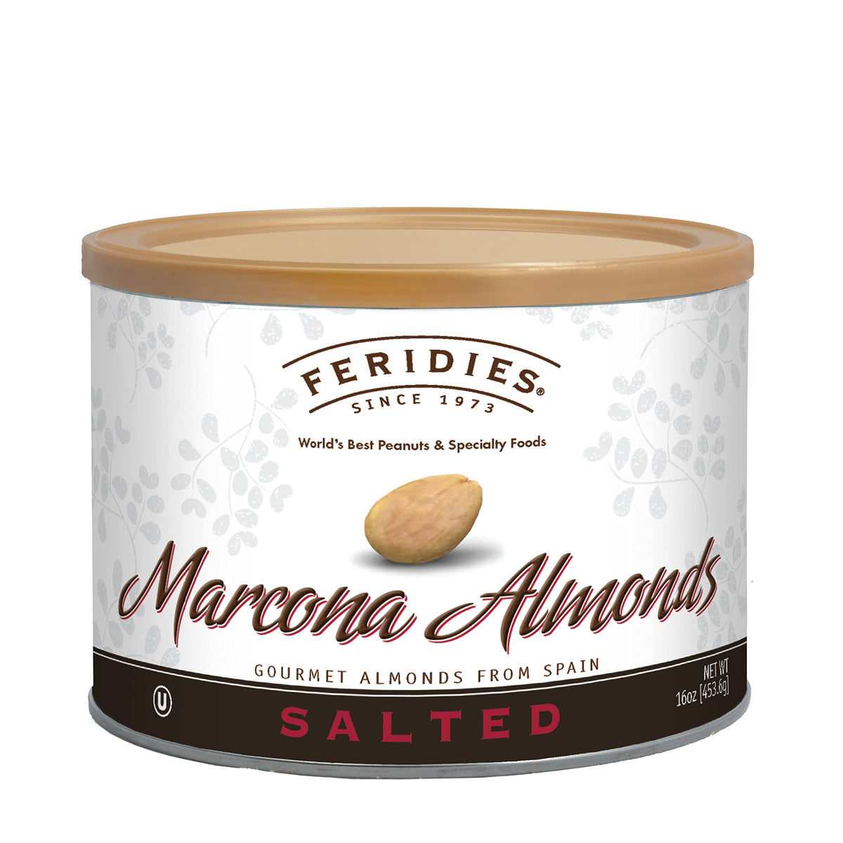 FERIDIES Salted Spanish Marcona Almonds, Premium Roasted Almonds with SEA Salt, 16 Oz Resealable CAN
