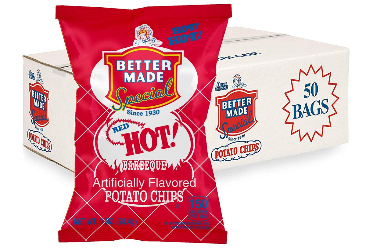 Better Made Special Potato Chips (RED HOT BBQ) - 50 Pack - 50 x 1 oz. Bags - Crunchy, Individual Snacks Made from Fresh Potatoes - Family Owned