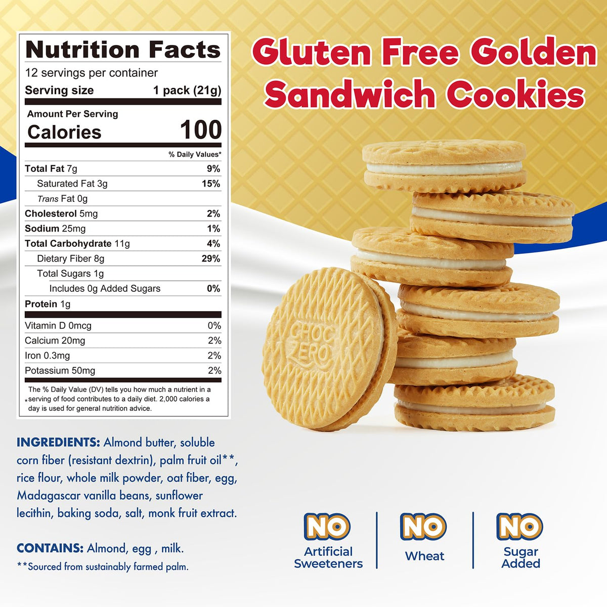 ChocZero Gluten-Free Vanilla Sandwich Cookies with Creme - Low Sugar, Keto Friendly Dunkies (1 Box, 9oz)