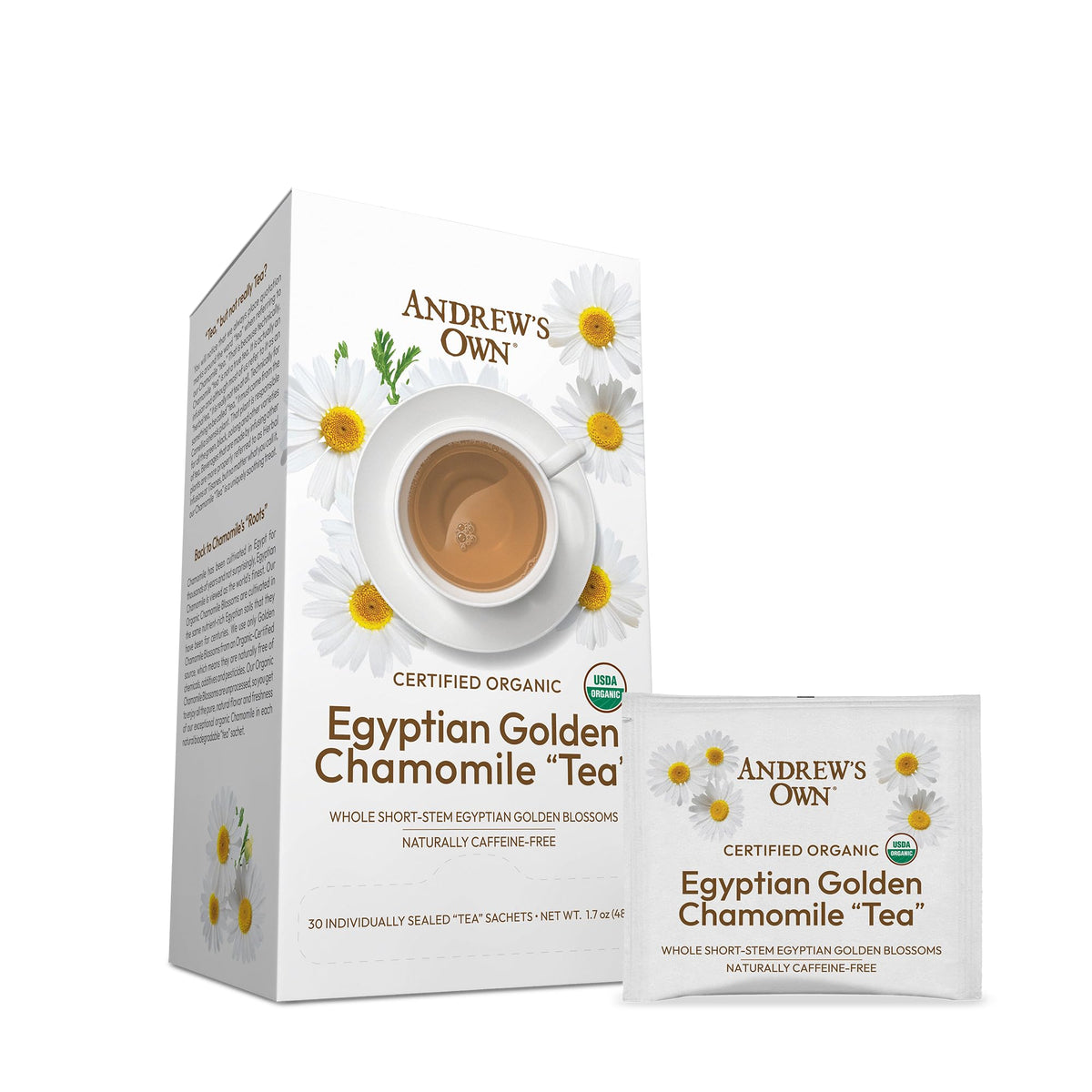 ANDREW LESSMAN Tea - Certified Organic Egyptian Golden Chamomile Tea 30 Sachets - Chamomile Blossoms Cultivated in Nutrient-Rich Soils. Naturally