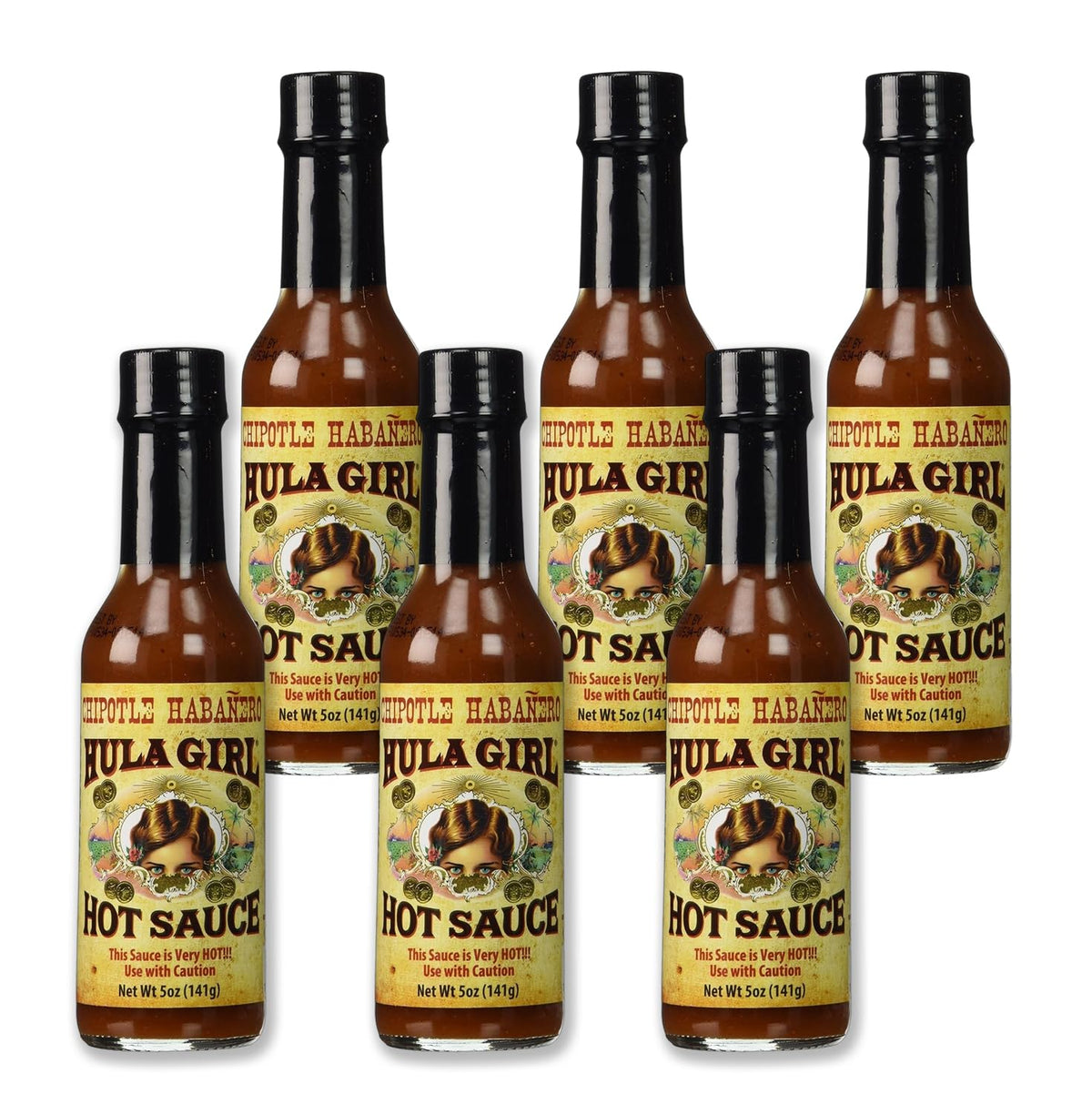 Hula Girl Chipotle Habañero Hot Sauce 5 Oz (0.31 Lb) 141 Grams (Pack of 6)