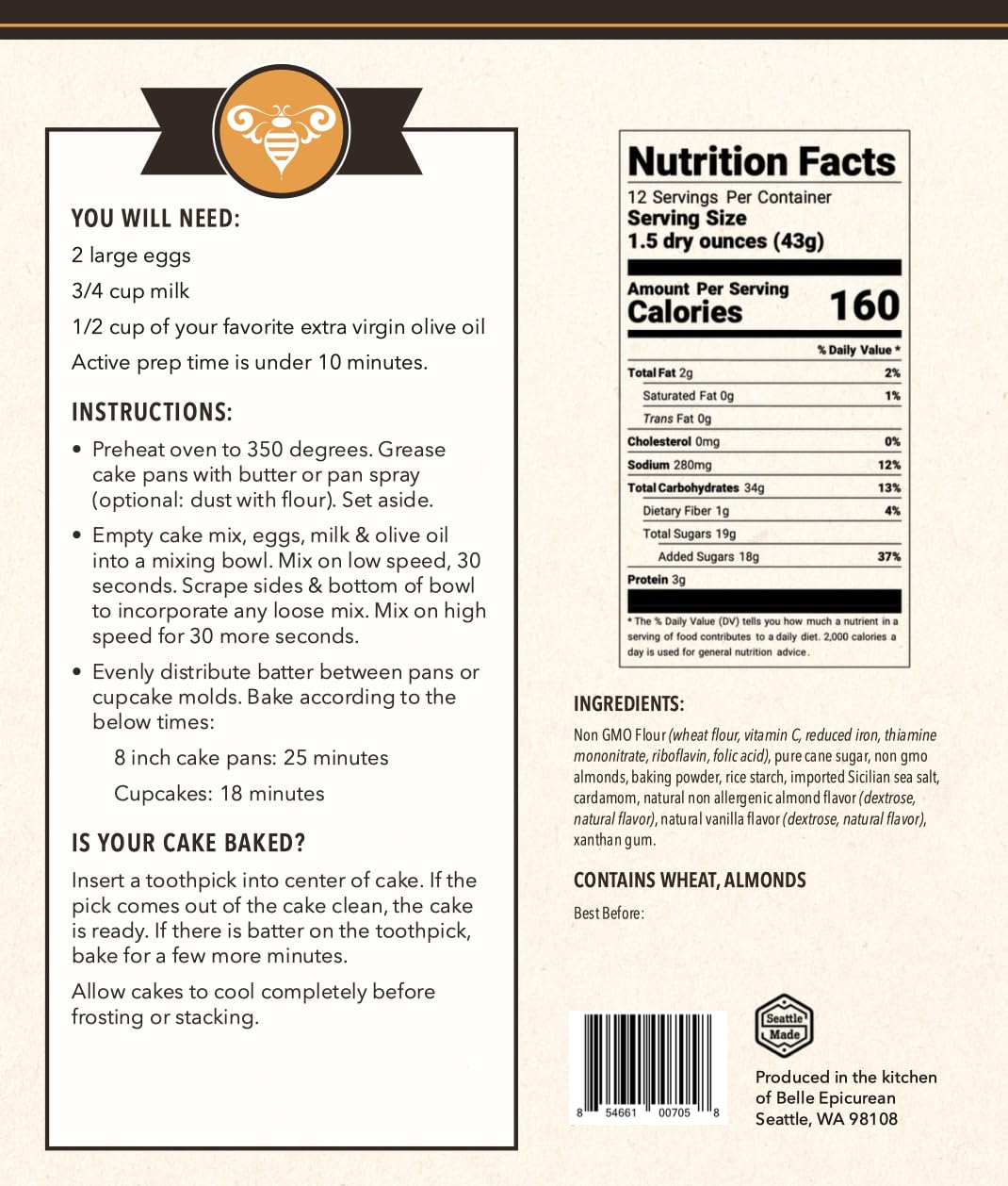 Belle Epicurean Cardamom Olive Oil Cake Mix