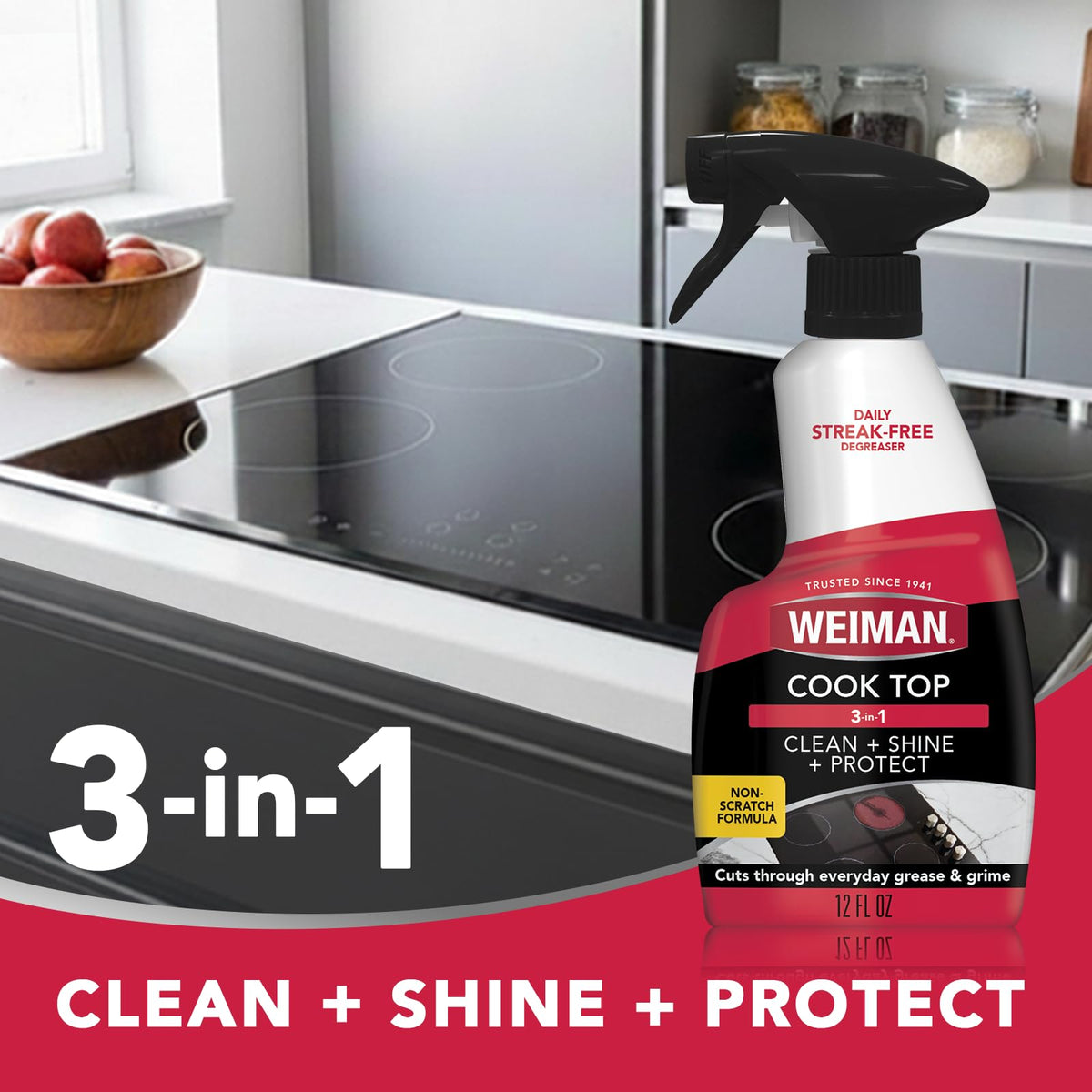Weiman Ceramic and Glass Cooktop - 10 Ounce - Stove Top Daily Cleaner Kit - 12 Ounce - Glass Induction Cooktop Cleaning Bundle for Heavy Duty Mess