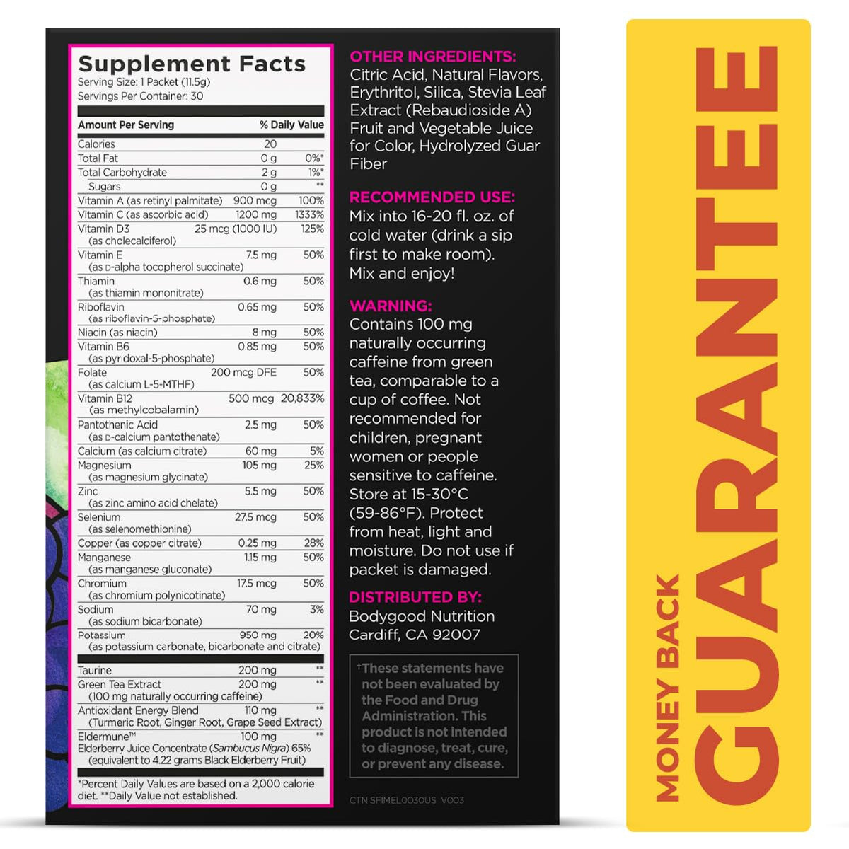 Pureboost Sugar-Free Immune Clean Energy Booster Drink Mix, Elderberry 30ct