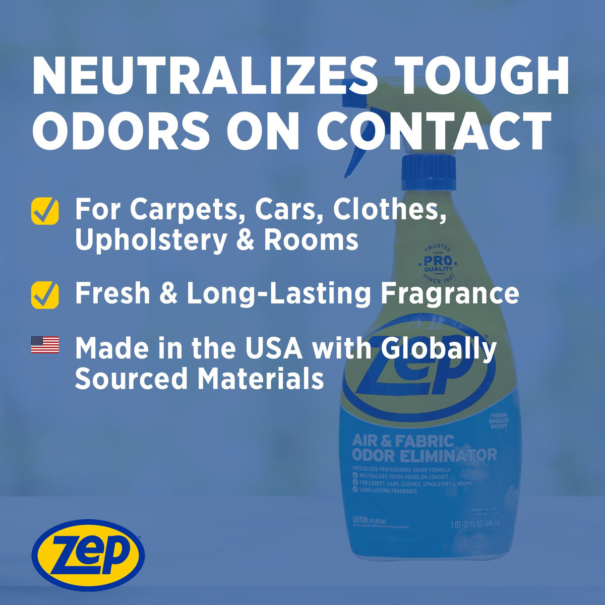 Zep Air and Fabric Odor Eliminator - 32 oz (Case of 4) ZUAIR324 - Neutralizes Strong Odors in Your Home, Office and Business