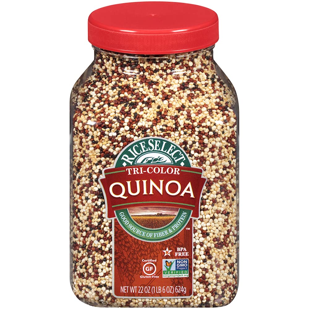 RiceSelect Tri-Color Quinoa, Whole Grain, Gluten-Free, Non-GMO, Vegan, 22-Ounce Jars, 4-Count