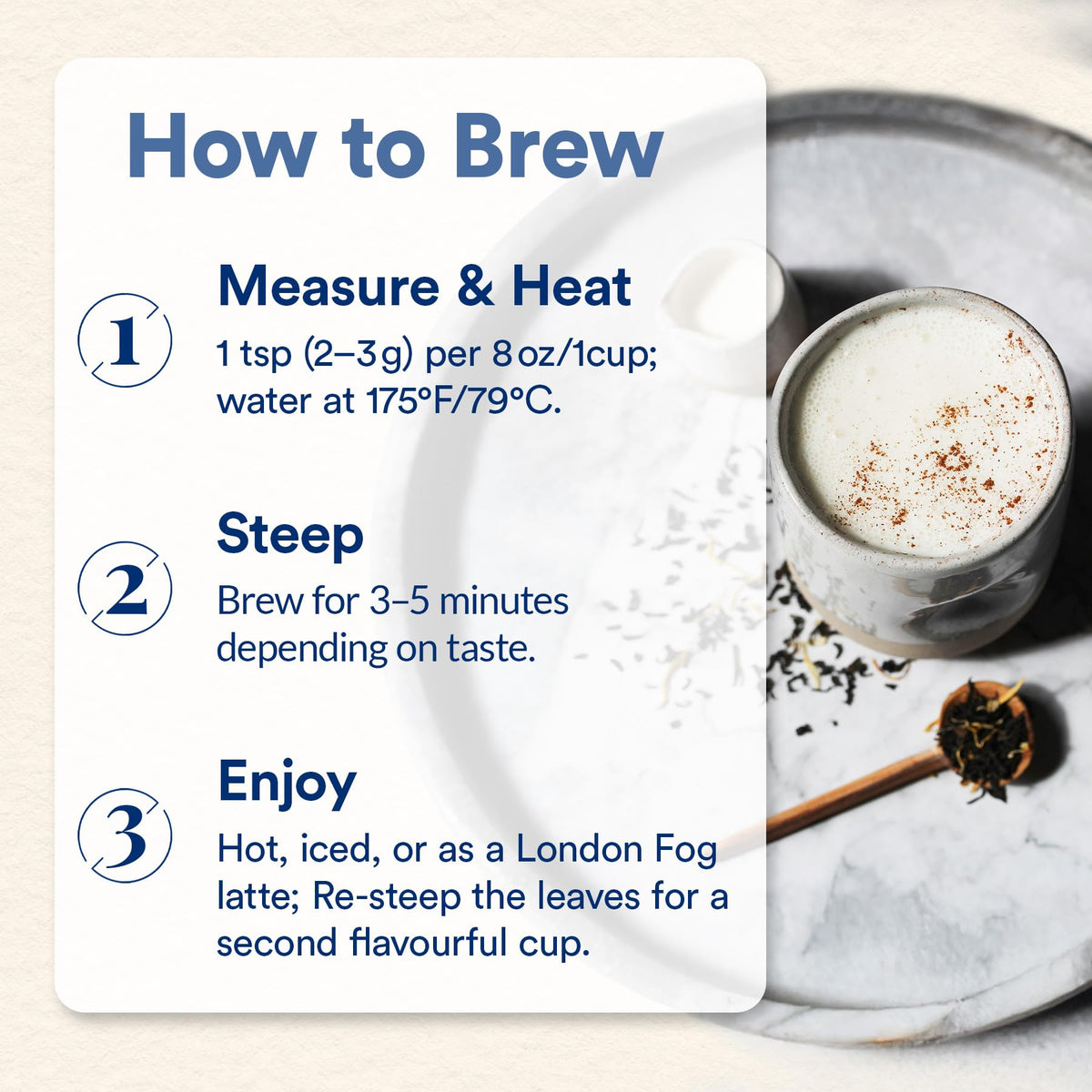 JusTea CREAM EARL GREY | Loose Leaf Black Tea | Tin with Hand Carved Tea Spoon | 40+ Cups (3.2oz) | High Caffeine | Award-Winning | Fair Trade |