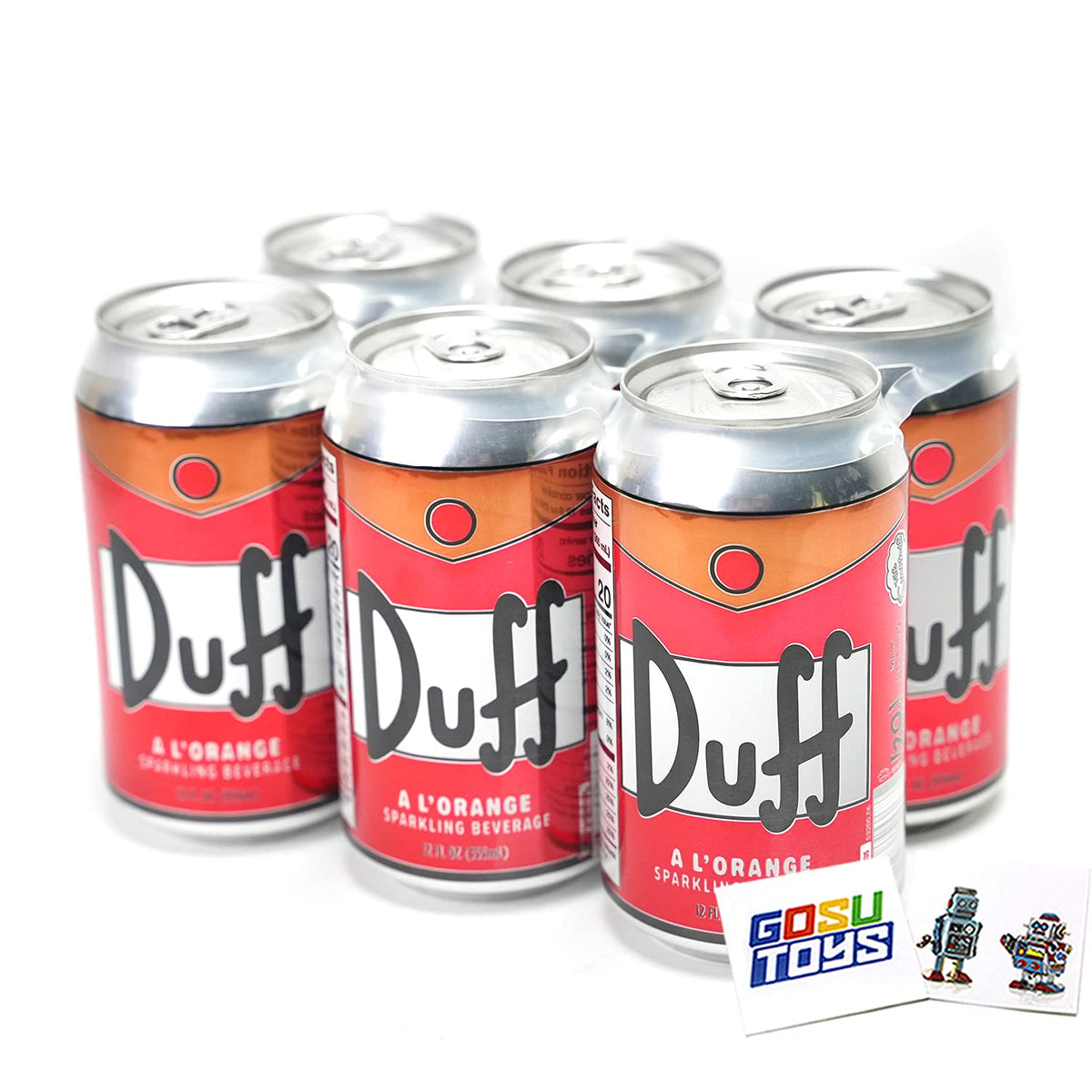 The Simpsons Duff Energy Drink (6 Pack) Wonderful Orange Flavor with 2 GosuToys Stickers