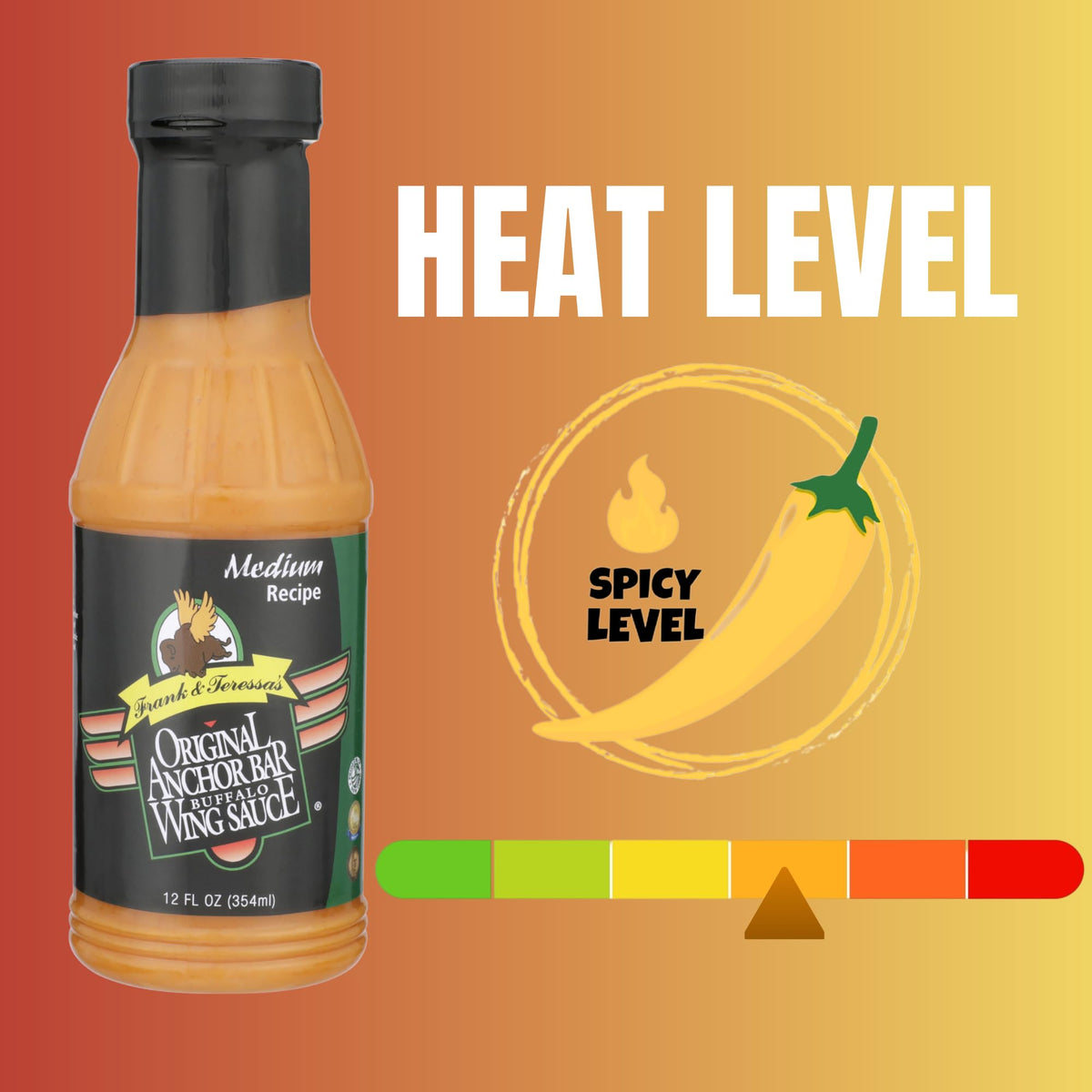 Anchor Bar Original Buffalo Wing Sauce, Medium Recipe - Authentic Buffalo Flavor, Award-Winning Original Wing Sauce, 12 oz [Pack of 3]