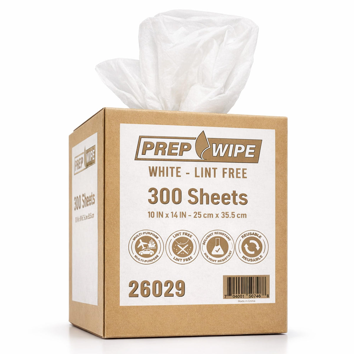 26029 Prep Wipe WHITE Lint Free Cleaning Towels Pack of 300 Sheets, 10" x 14" (1 Box) - Multi-purpose, Reusable, Perforated, Industrial Grade