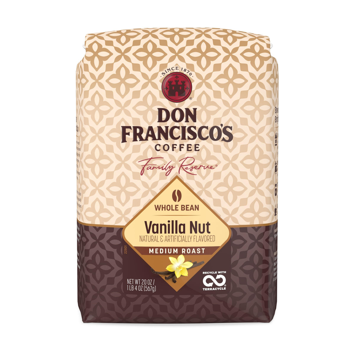 Don Francisco's Vanilla Nut Whole Bean Coffee, Medium Roast - 100% Arabica, Flavored Coffee, 20 oz Bag