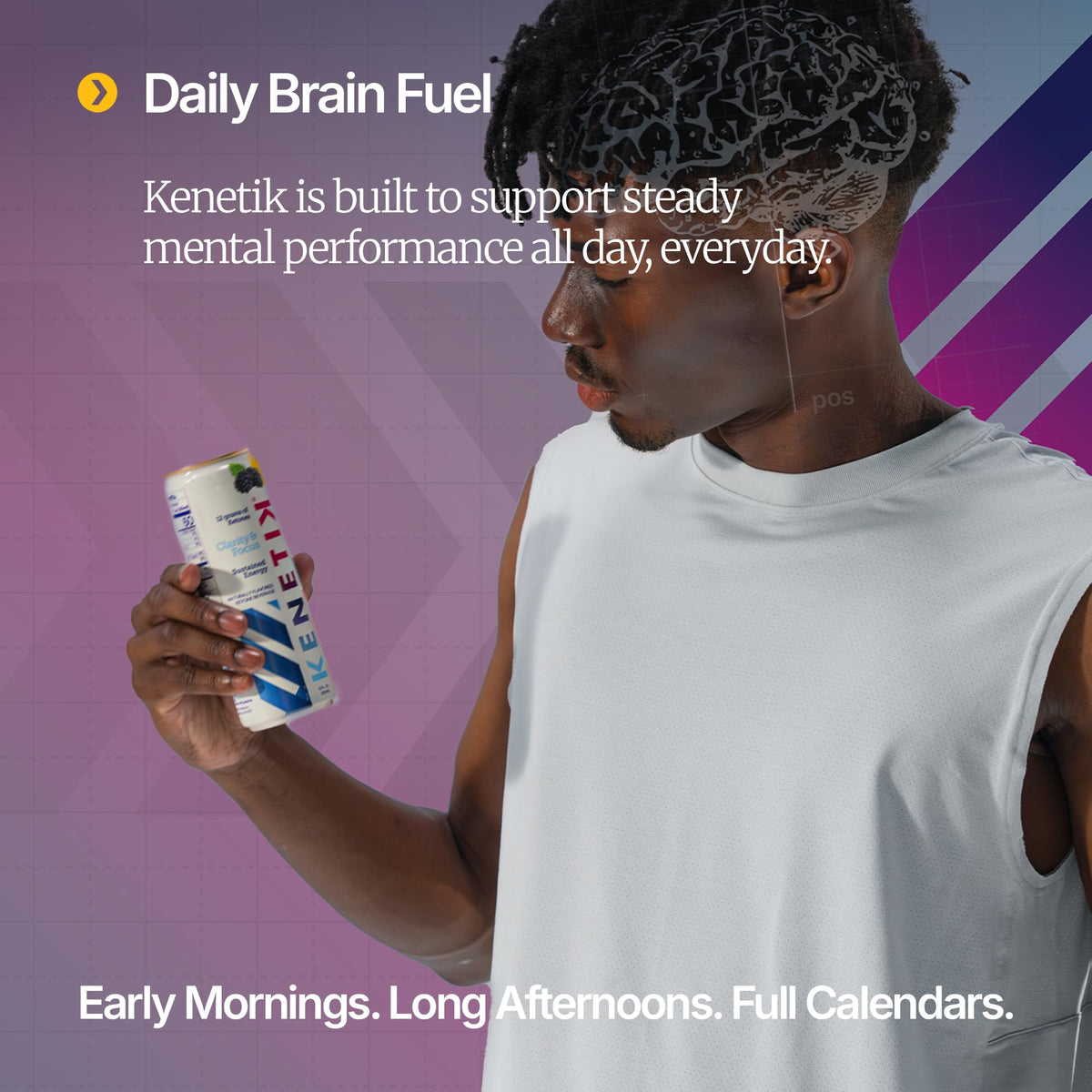 KENETIK Caffeine-Free Focus Drink - Brain Fuel for Mental Clarity and Cognitive Endurance, Sugar-Free, Bioidentical Ketones (D-BHB), 12oz - 12 Pack