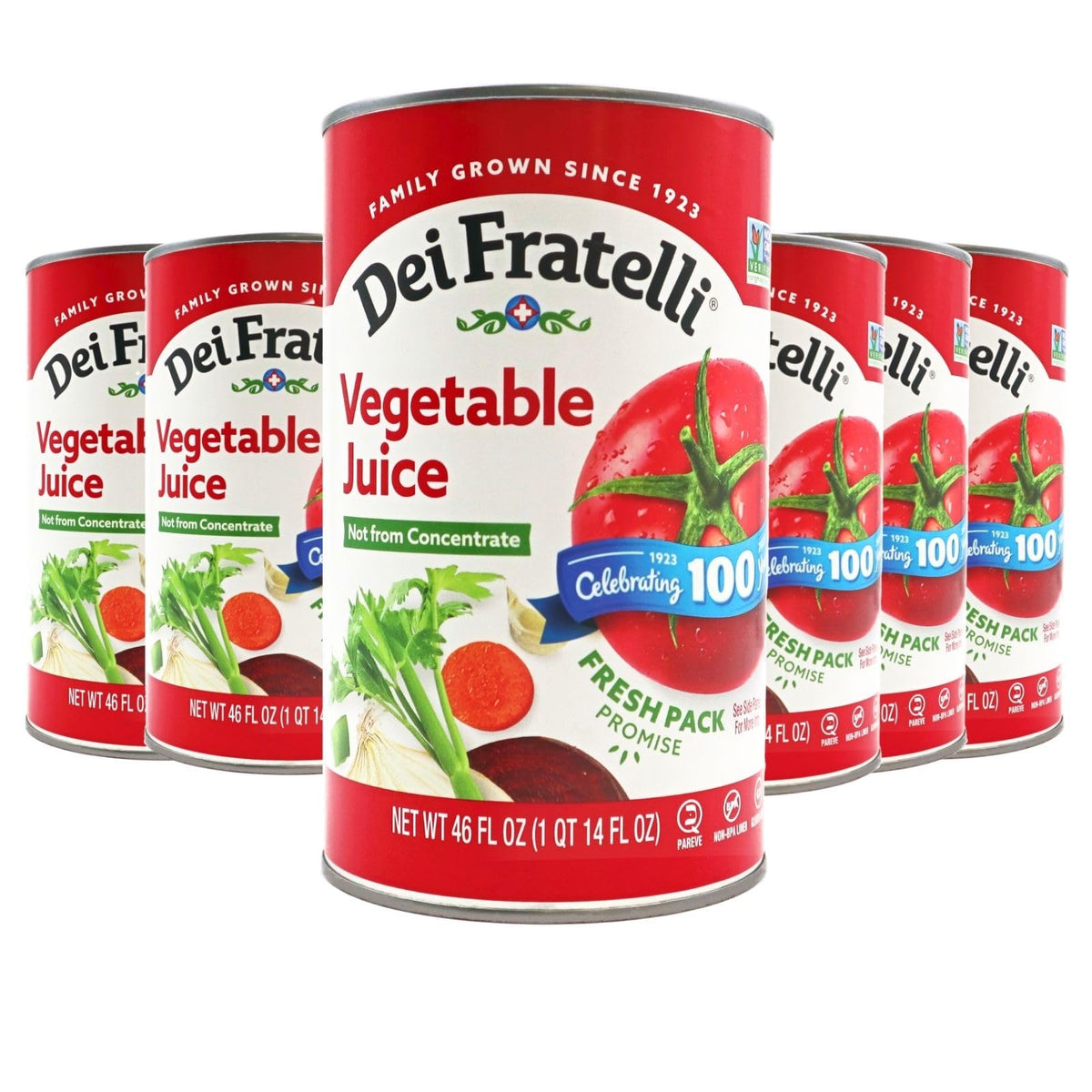 Dei Fratelli Vegetable 100% Juice, Not from Concentrate, 46oz (6 pack)