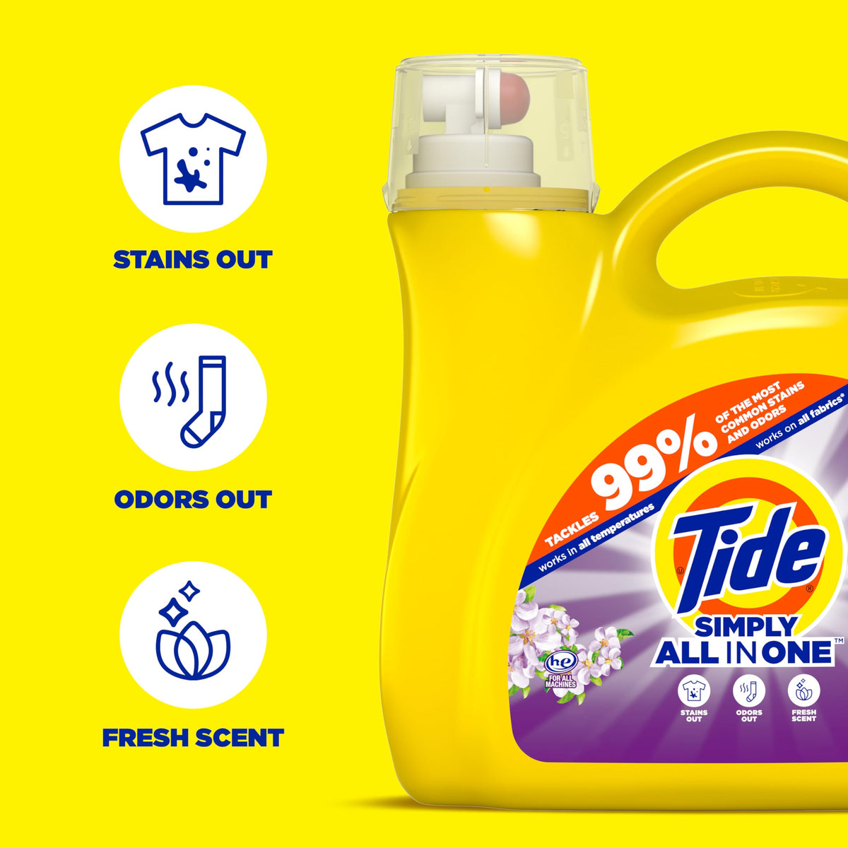 Tide Simply All-In-One Liquid Laundry Detergent, Berry Blossom Scent, 89 Loads, 117 fl oz