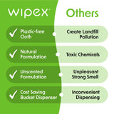 Wipex Table Bussers Natural Cleaning Wipes, 400 ct Wipe Container | Large 8x8 Unscented Multipurpose Cleaning Wipes | Disposable Plant Based Vinegar