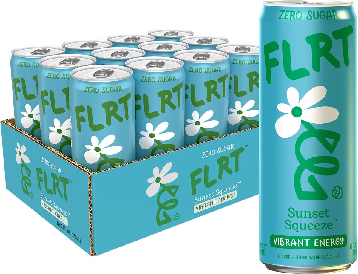 FLRT Energy, Sunset Squeeze, Clean Energy, Energy Drink, 12 Fl Oz (Pack of 12)