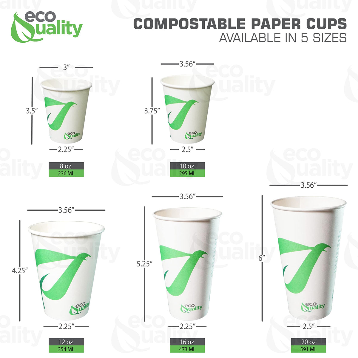 EcoQuality 20 oz Compostable Paper Cups - Biodegradable Disposable White Paper Coffee Cups PLA Lined - Eco-friendly Hot and Cold Drinking Cups