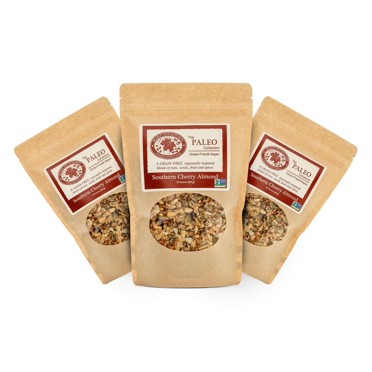 Maple Nut Kitchen Southern Cherry Almond Granola 3 Pack - Paleo Grain Free Nut Granola with Tart Cherries, Coconut & Seeds - No Sugar Added, Oat Free