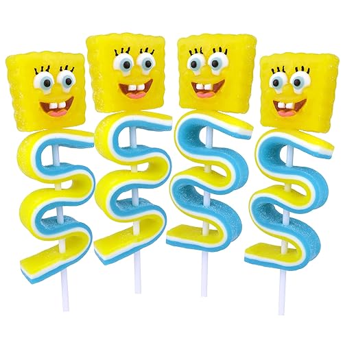 SpongeBob Gummy Skewers, Character and Sour Belt Gummies, Individually Wrapped Candy Gifts, 4 Count Box