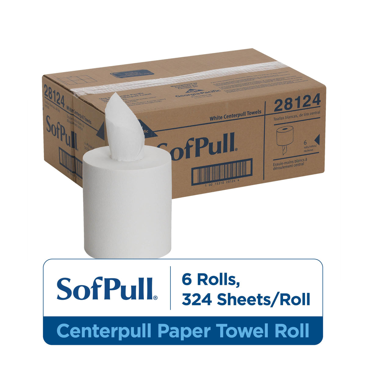 Georgia-Pacific SofPull Centerpull Regular Capacity Premium Paper Towel, White, 28124, 324 Sheets Per Roll, 6 Rolls Per Case