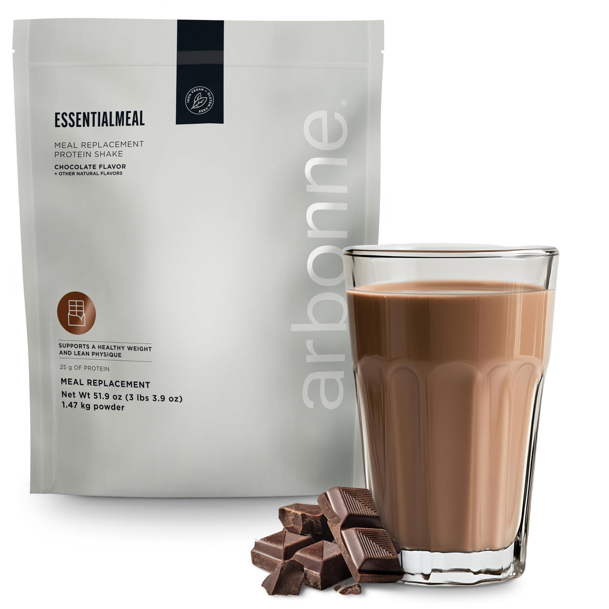 Arbonne EssentialMeal Meal Replacement Shake - Protein Shake, Vegan Protein Powder, Complete Daily Nutrition, Chocolate