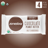 JONESBAR (Chocolate Peanut Butter, 4 Count (Pack of 1)), USDA Organic Fruit & Nut Bar, Non-GMO, Kosher, Vegan, Gluten Free, Simple Snack Bar