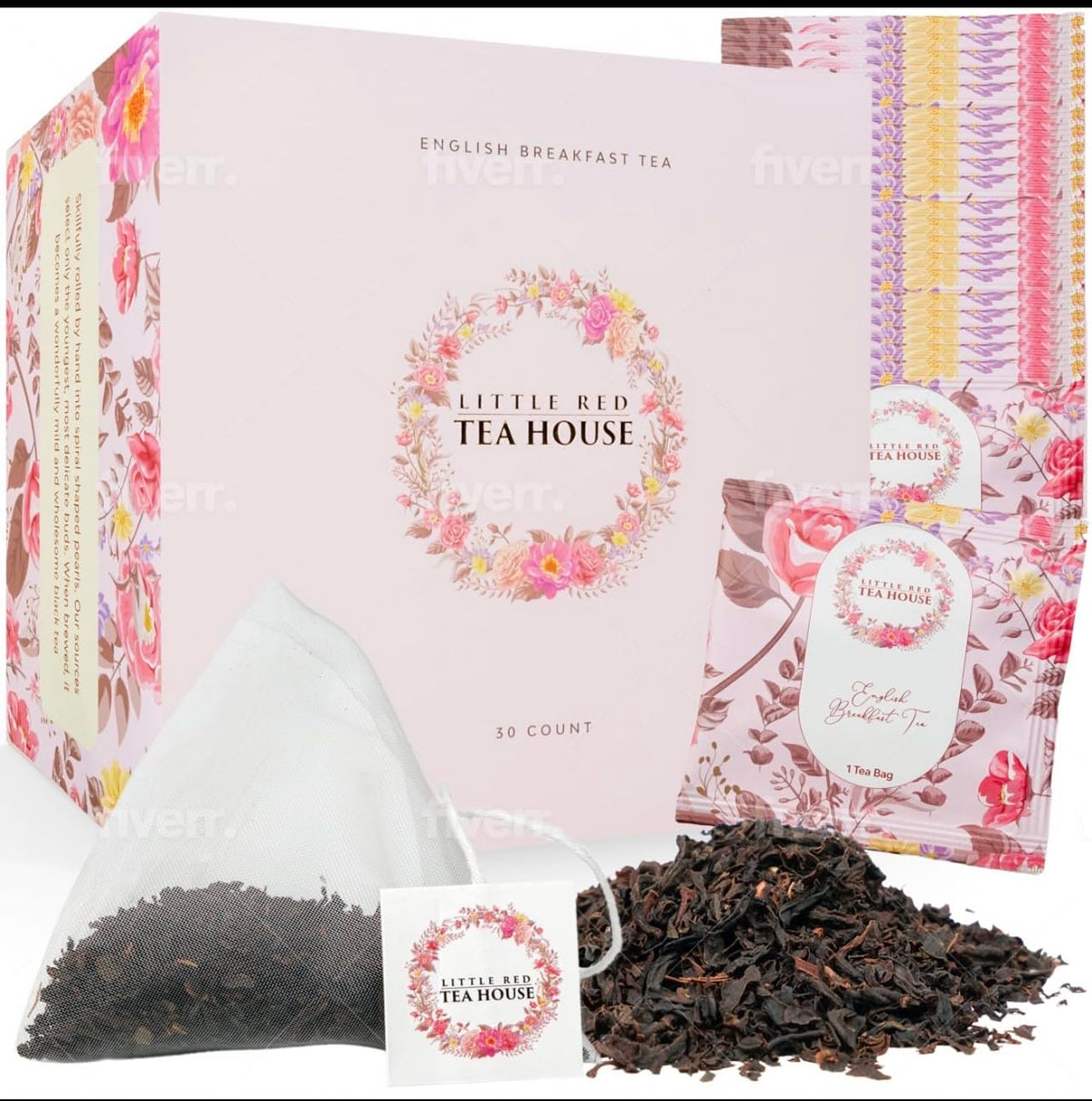 Little Red Tea House English Breakfast Tea for Health & Wellness | Black Tea Bags | Pyramid Tea Infusers Presentation Box Tea Gift Set | For Tea
