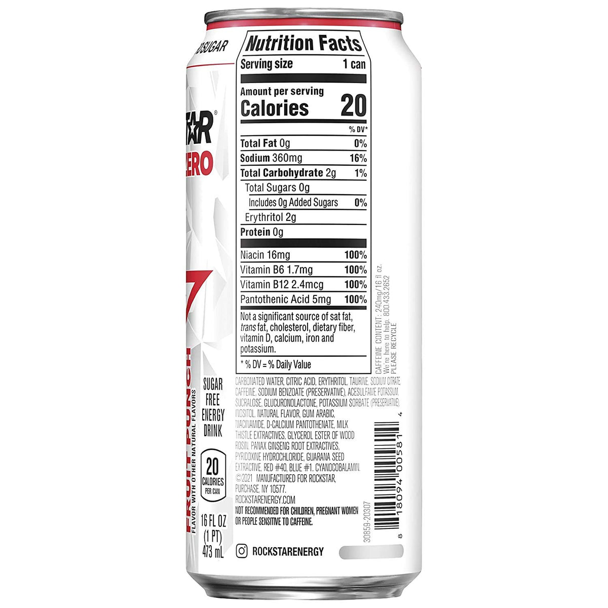 Rockstar Pure Zero Punched - 16fl oz (Pack of 8)