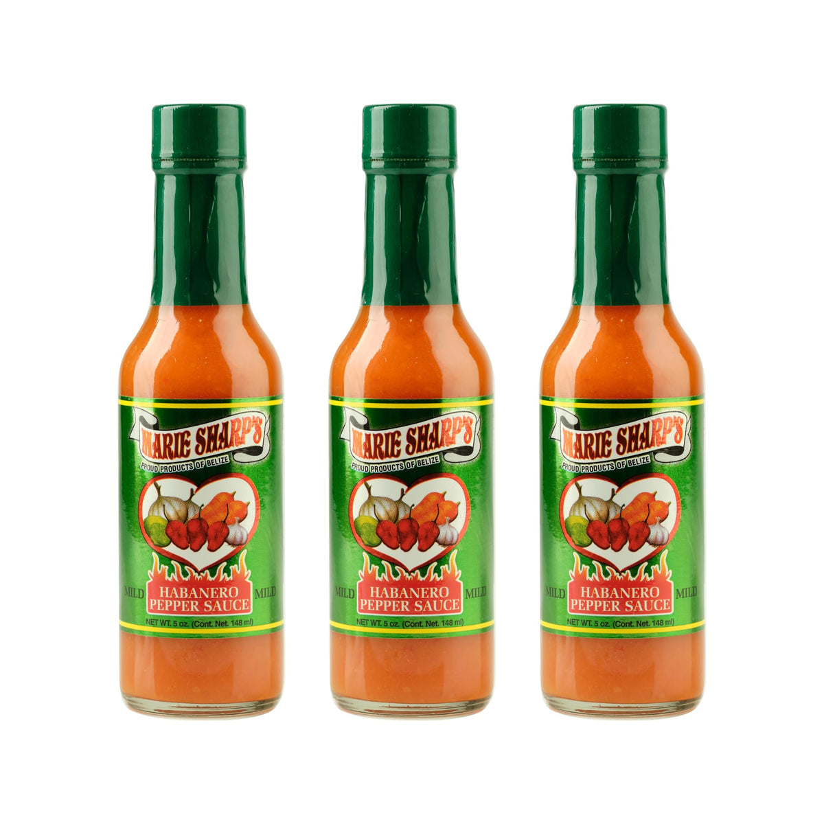 Marie Sharp’s Mild Habanero Pepper Sauce, 5 oz - Belizean Hot Sauce with a Gentle Kick - All-Natural, Gluten-Free | Pack of 3