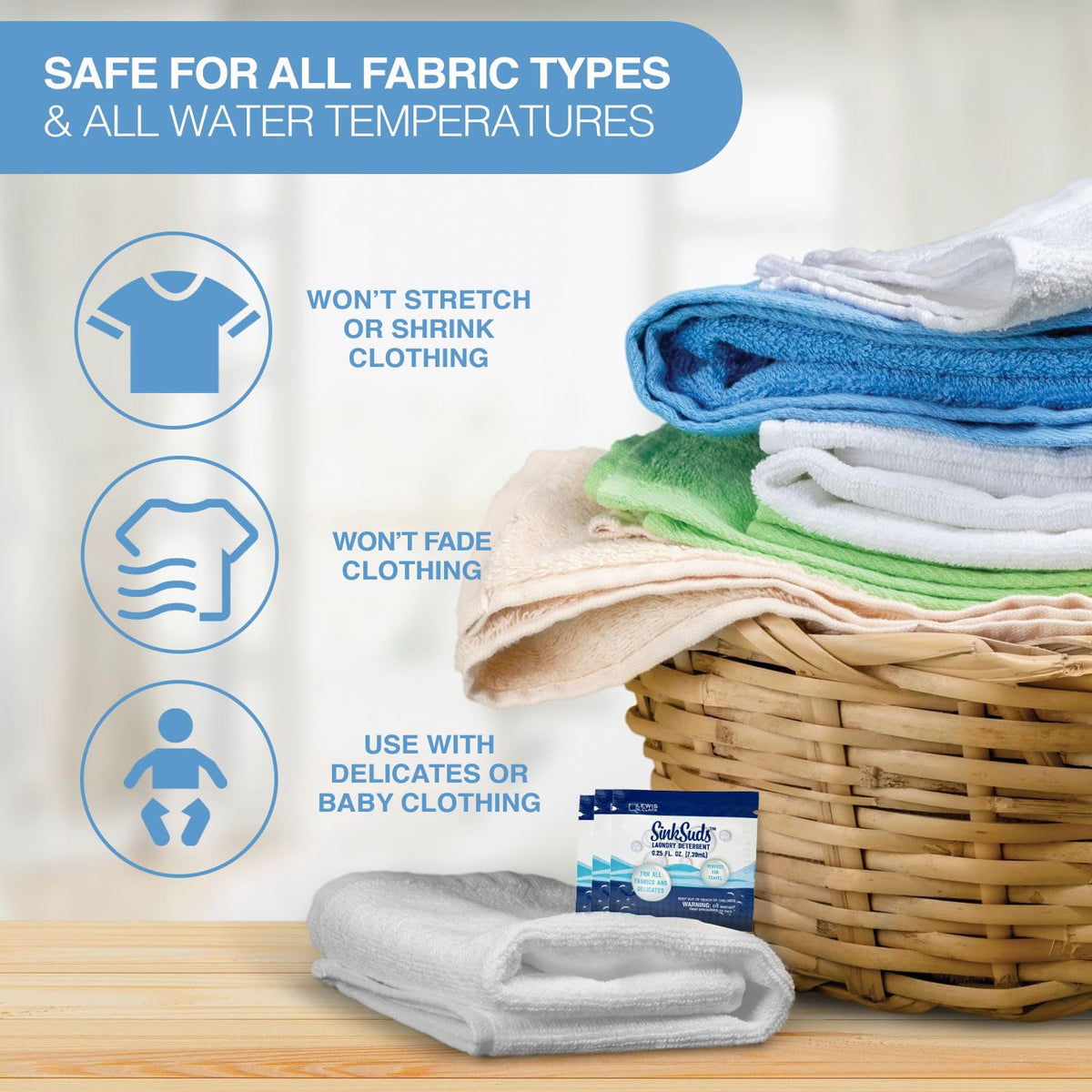 SinkSuds Laundry Detergent, Travel Size Liquid Soap, TSA Compliant, Safe For All Fabrics, 8 Packets (Packaging May Vary)