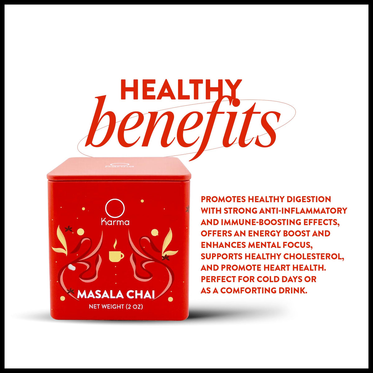 Karma Masala Chai - Herbal, Caffeine, Organic, Non-GMO Blend - Calming Herbs & Spices for Relaxation, Focus, Wellness, and Healthy Sipping - Re-Usable