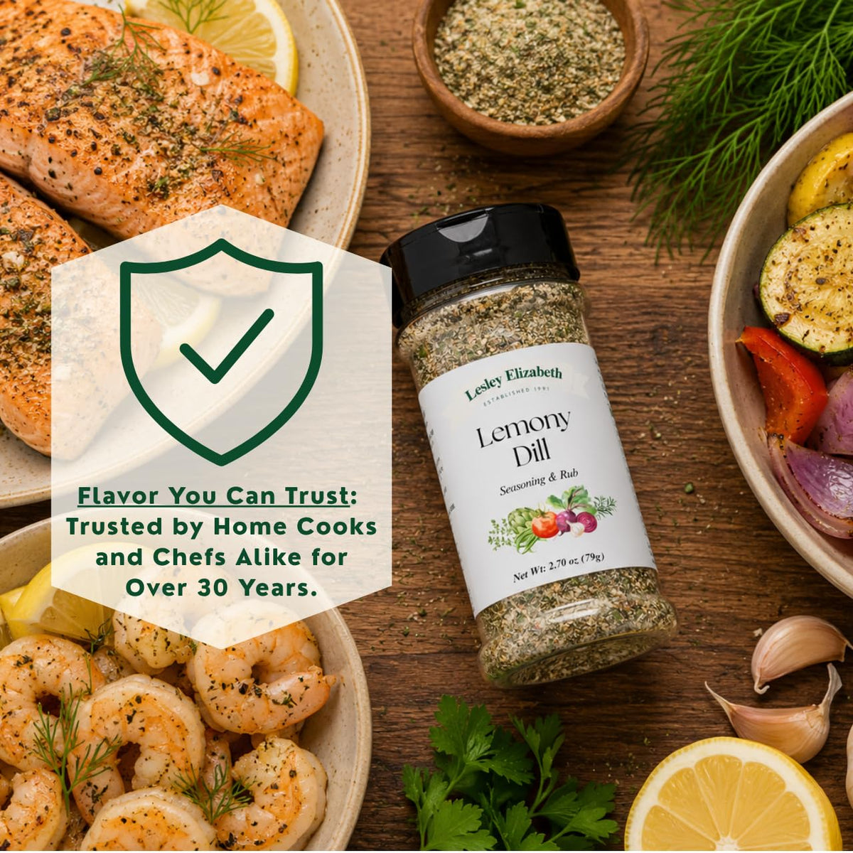 Lesley Elizabeth Lemony Dill Seasoning & Rub - Fresh Citrus & Herb Blend for Chicken, Fish, Seafood & Vegetables | All-Purpose Gourmet Grill & Cooking
