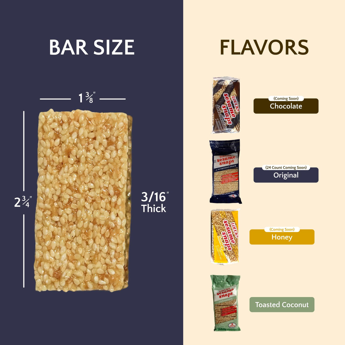 Loucks Original Sesame Snaps Candy Individually Wrapped 16 Three-Packs (48 Bars, 4 Snap Pieces/Bar) Vegan, Gluten-Free, Cholesterol-Free, Kosher