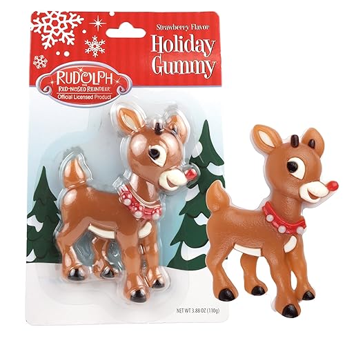 Jumbo Rudolph Christmas Gummy, Strawberry Flavored Candy, Stocking Stuffer Gifts, 3.88 Ounces