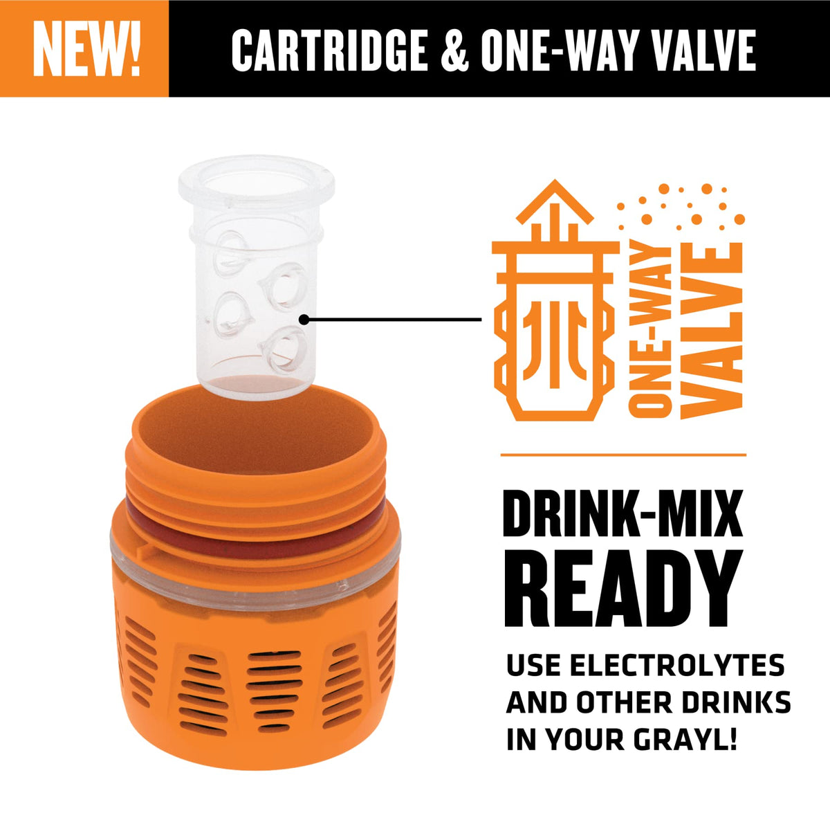 GRAYL UltraPress One-Way Drink Mix Valve, Electrolytes & Flavored Drinks