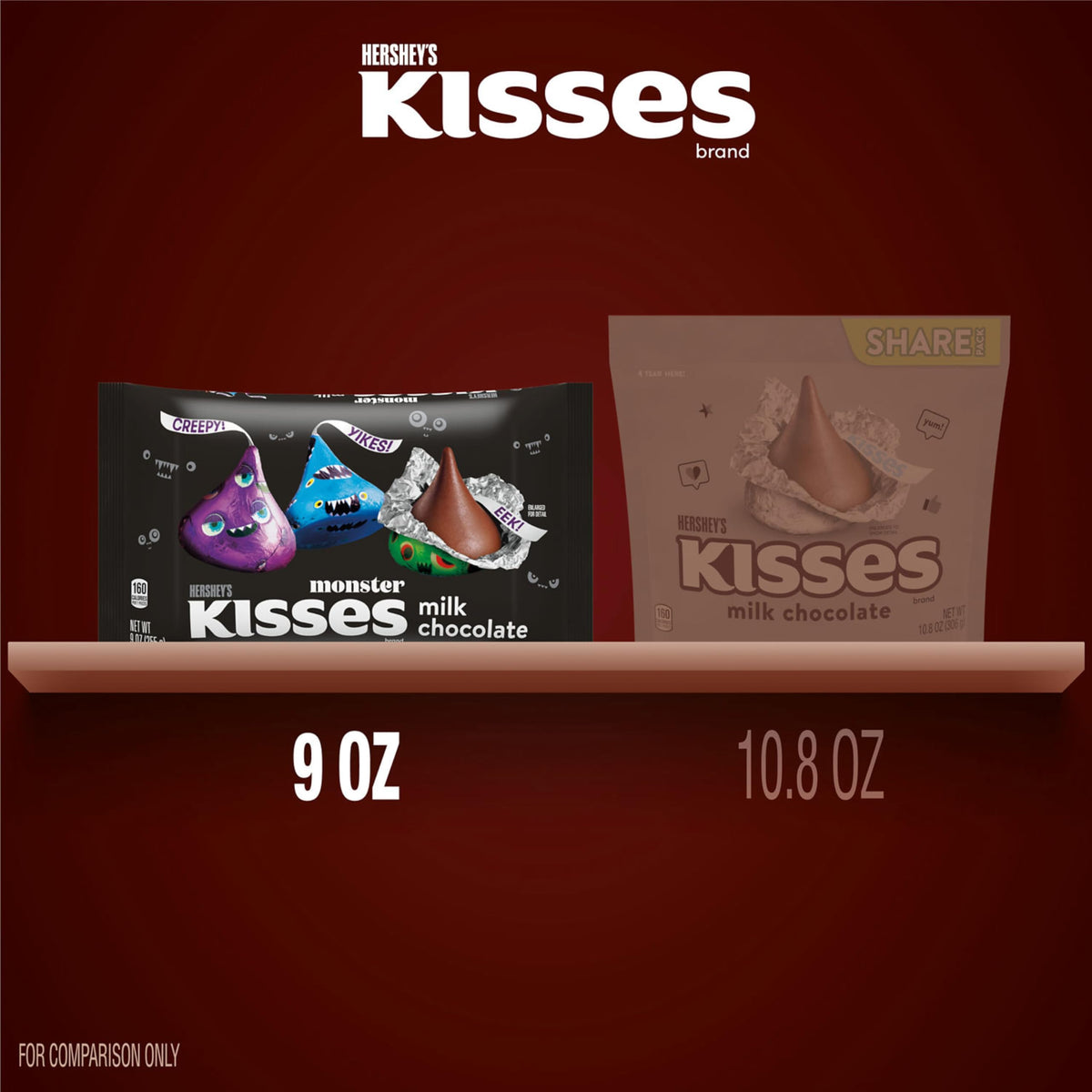 HERSHEY'S KISSES Milk Chocolate Monster, Halloween Candy Bag, 9 oz