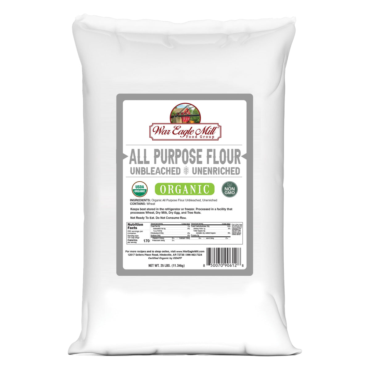 War Eagle Mill Organic All Purpose Flour, Unbleached, Unenriched, 25 Pounds