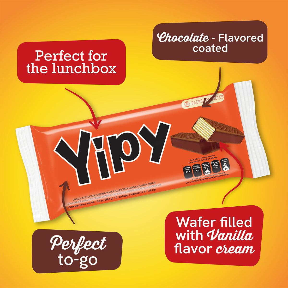 Pozuelo Yipy Wafers | Vanilla Wafers Covered in Chocolate | Delicious Snack | 10.6 Ounce (Pack of 3)