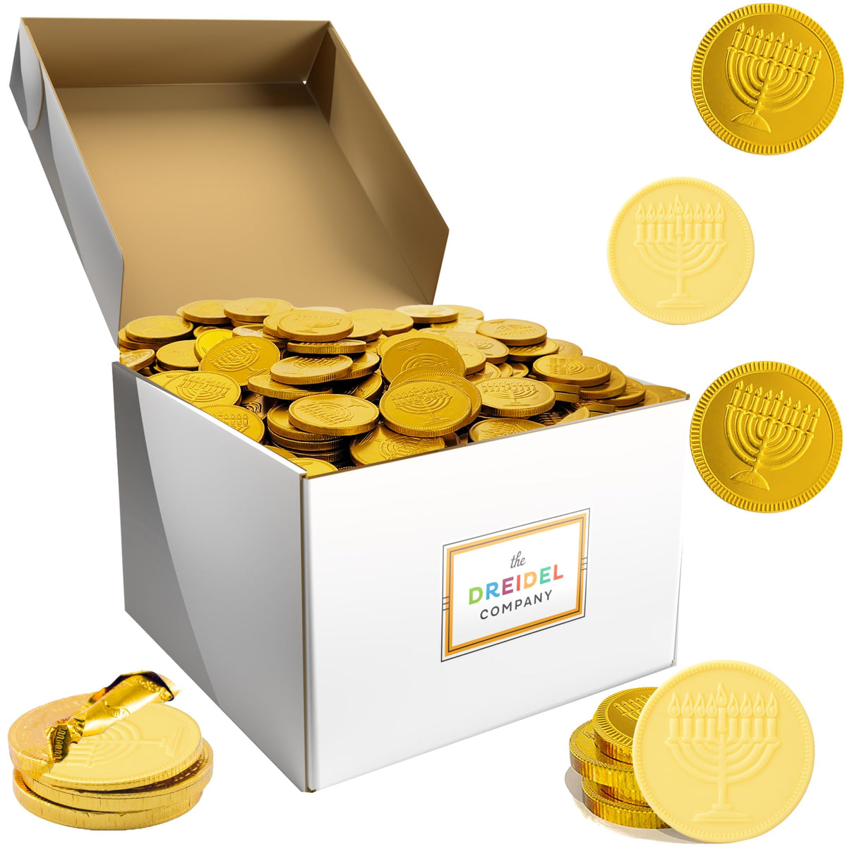 The Dreidel Company White Milk Chocolate Coins, Hanukkah Gelt, Half-Dollar Gold Foil Coins, Made with Premium Belgian Chocolate, Gluten-Free, Non-GMO