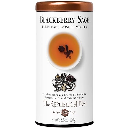 The Republic of Tea Blackberry Sage Full-Leaf Loose Black Tea, 3.5 oz Tin | Steeps 50 Cups