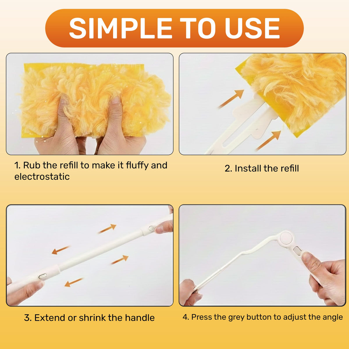 Inaloon Heavy Duty Duster Refills 30 Pack, 360° Multi Surface Feather Dusters Kit with Extendable 3FT Handle, Disposable Microfiber Dusters