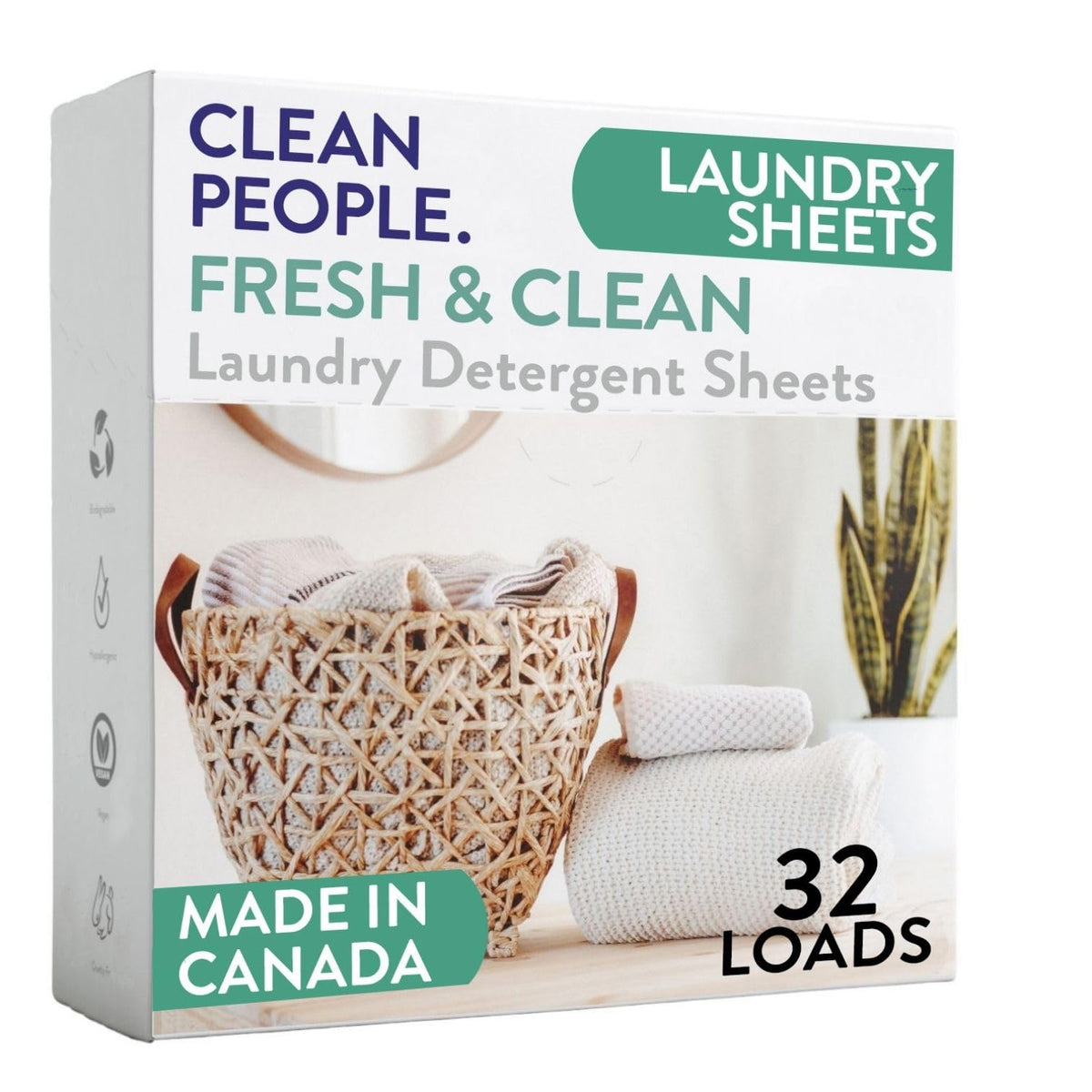 The Clean People Laundry Detergent Sheets - Laundry Soap - Ultra Concentrated, Recyclable Packaging, Stain Fighting - Fresh Scent, 32 Pack
