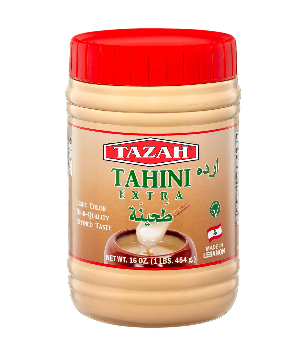 TAZAH Tahini Paste for Hummus Baba Ganoush 16oz - 1lb Natural Stone Ground Lebanese Sesame Paste Vegan Cholesterol-Free No Preservatives Perfect