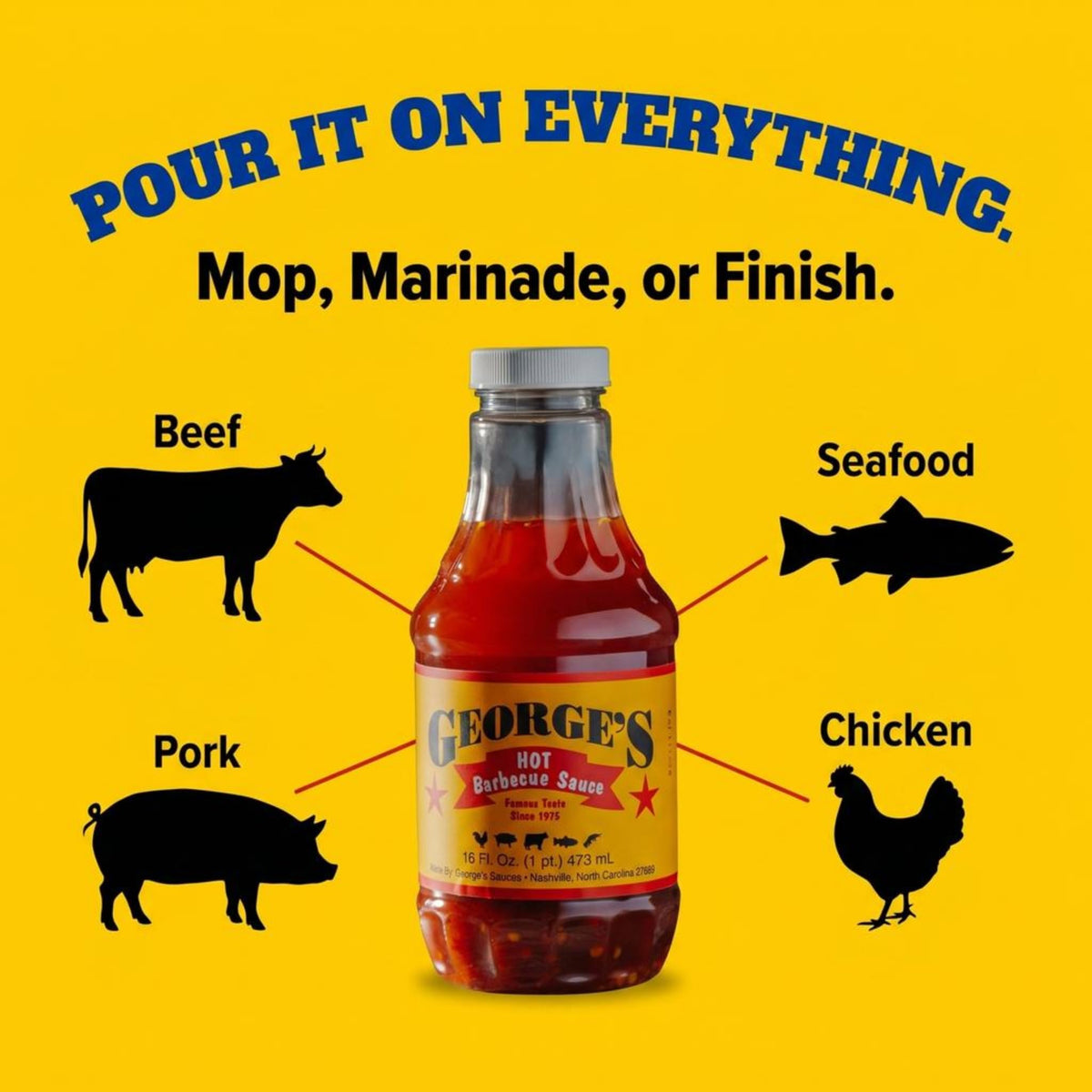 George's Sauces Hot Barbecue Sauce 16oz. (Pack of 4)