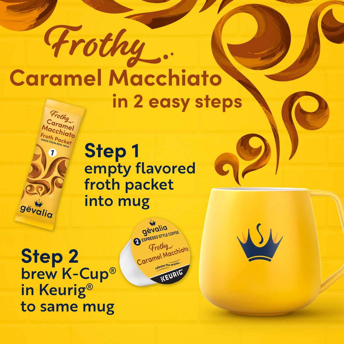 Gevalia Caramel Macchiato Espresso K-Cup Coffee Pods and Froth Packets (6 Pods and Froth Packets)