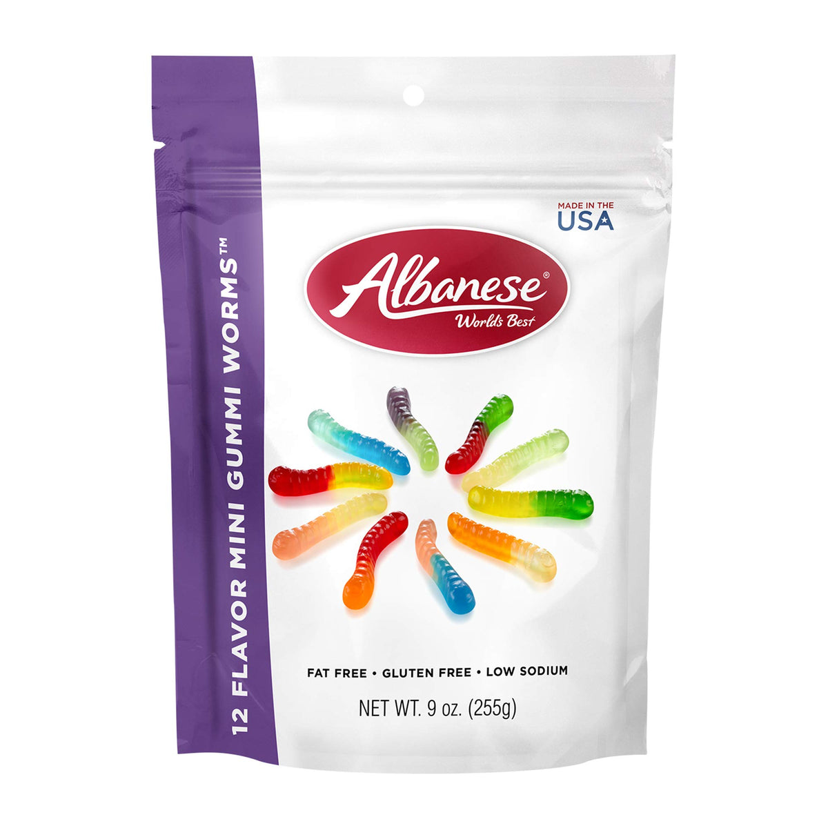 Albanese World's Best 12 Flavor Mini Gummi Worms | 9oz Bag of Candy | 12 Unique Super Sour Flavors, Gluten Free, Fat Free, Soft and Chewy Gummy Worms