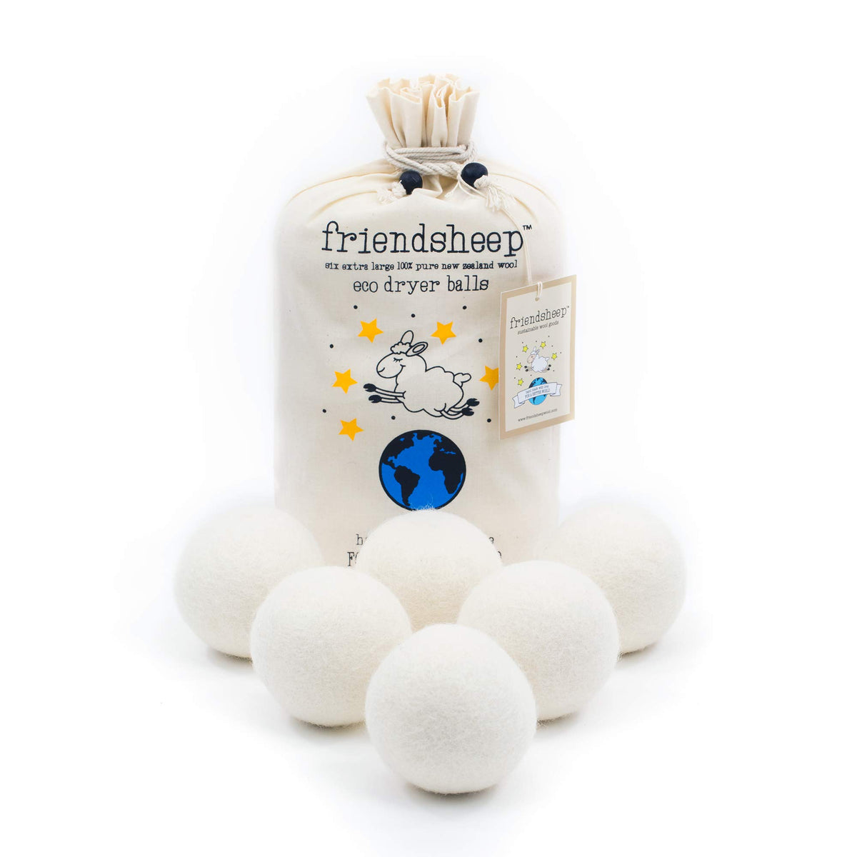 Friendsheep Wool Dryer Balls, Organic Reusable Fabric Softener Alternative for Laundry, Handmade, Fair Trade, Hypoallergenic, Eco-Friendly
