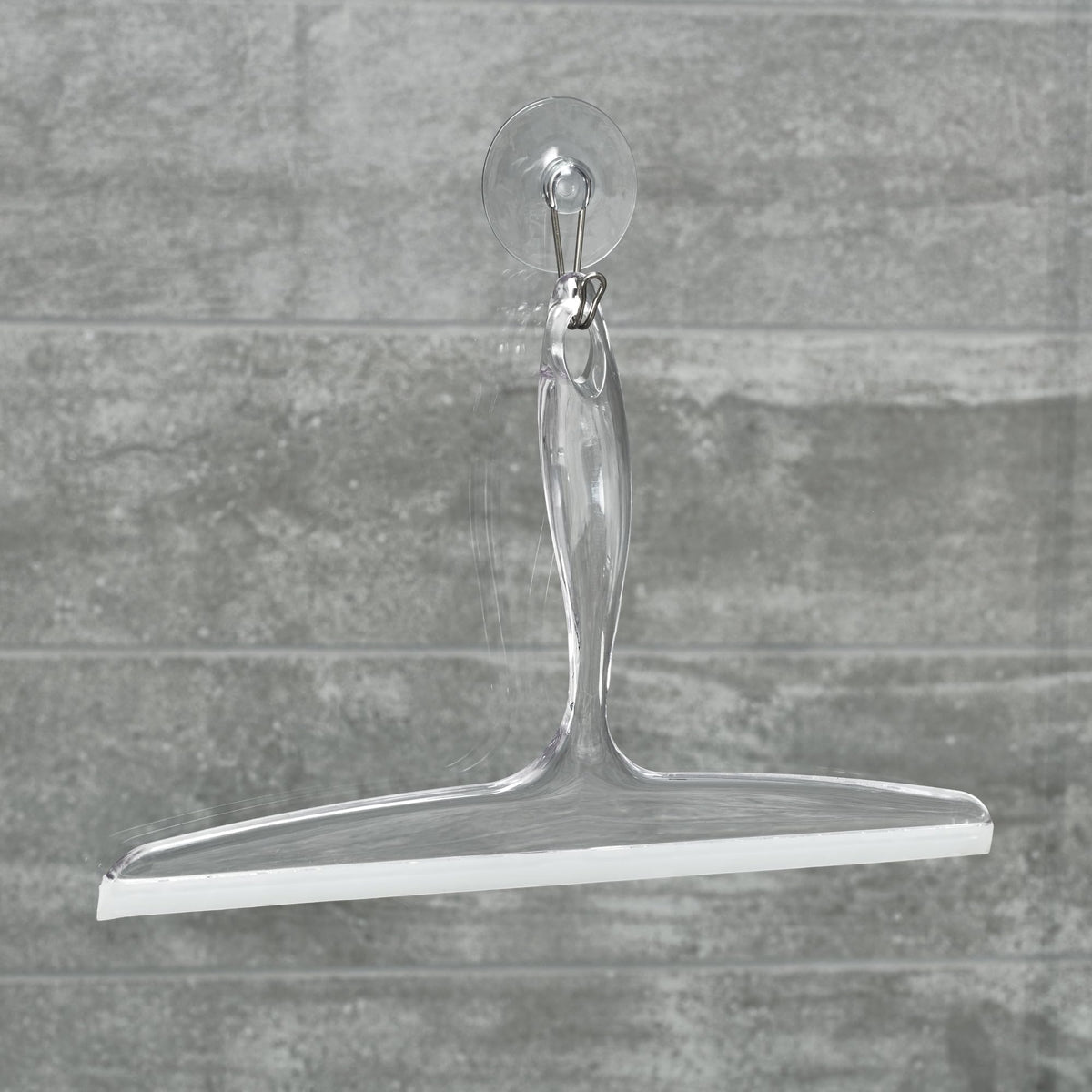 iDesign Plastic Bath Squeegee for Glass with Suction Hook Holder - 12", Clear